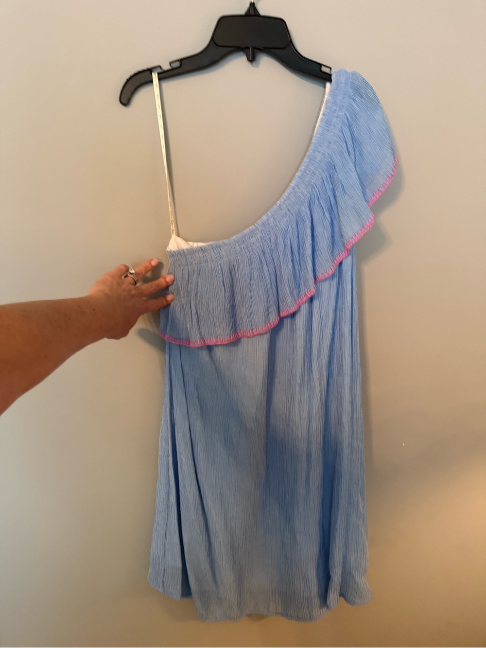 Lilly Pulitzer Blue and Pink Trim One-Shoulder Dress